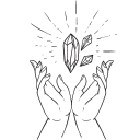 Estelle Vernon icon featuring hands holding a radiant crystal, symbolizing craftsmanship and elegance in jewelry design.