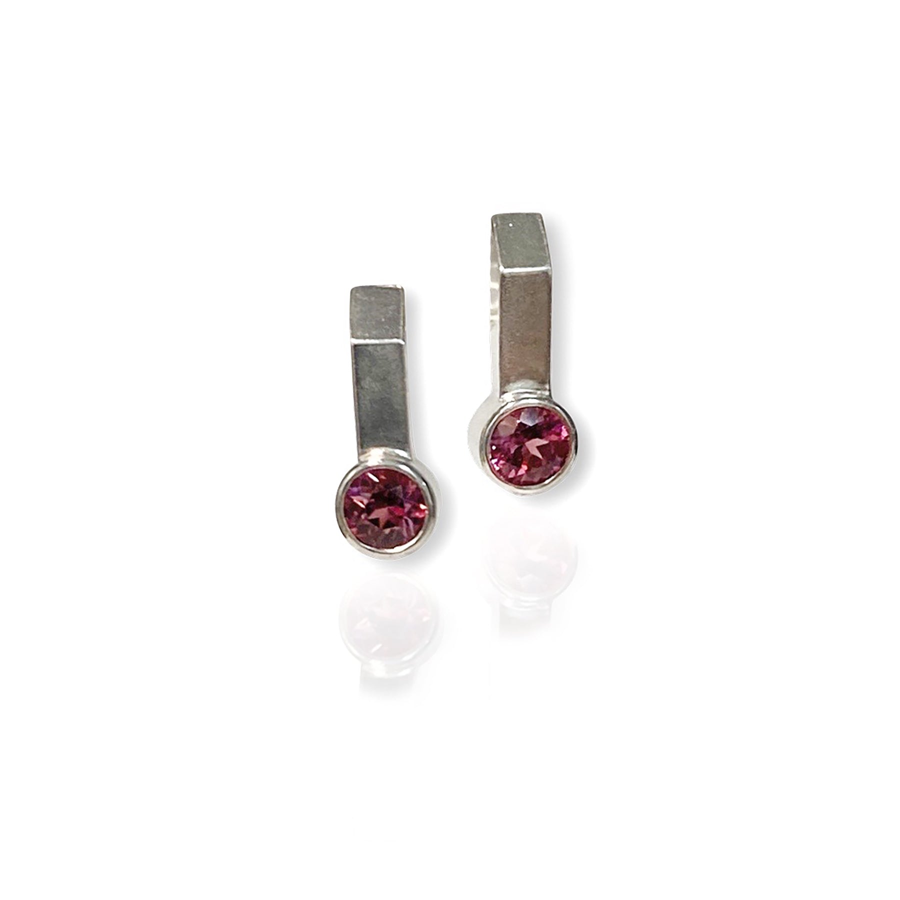Rectangular Bar Bezel Earrings With Gemstones