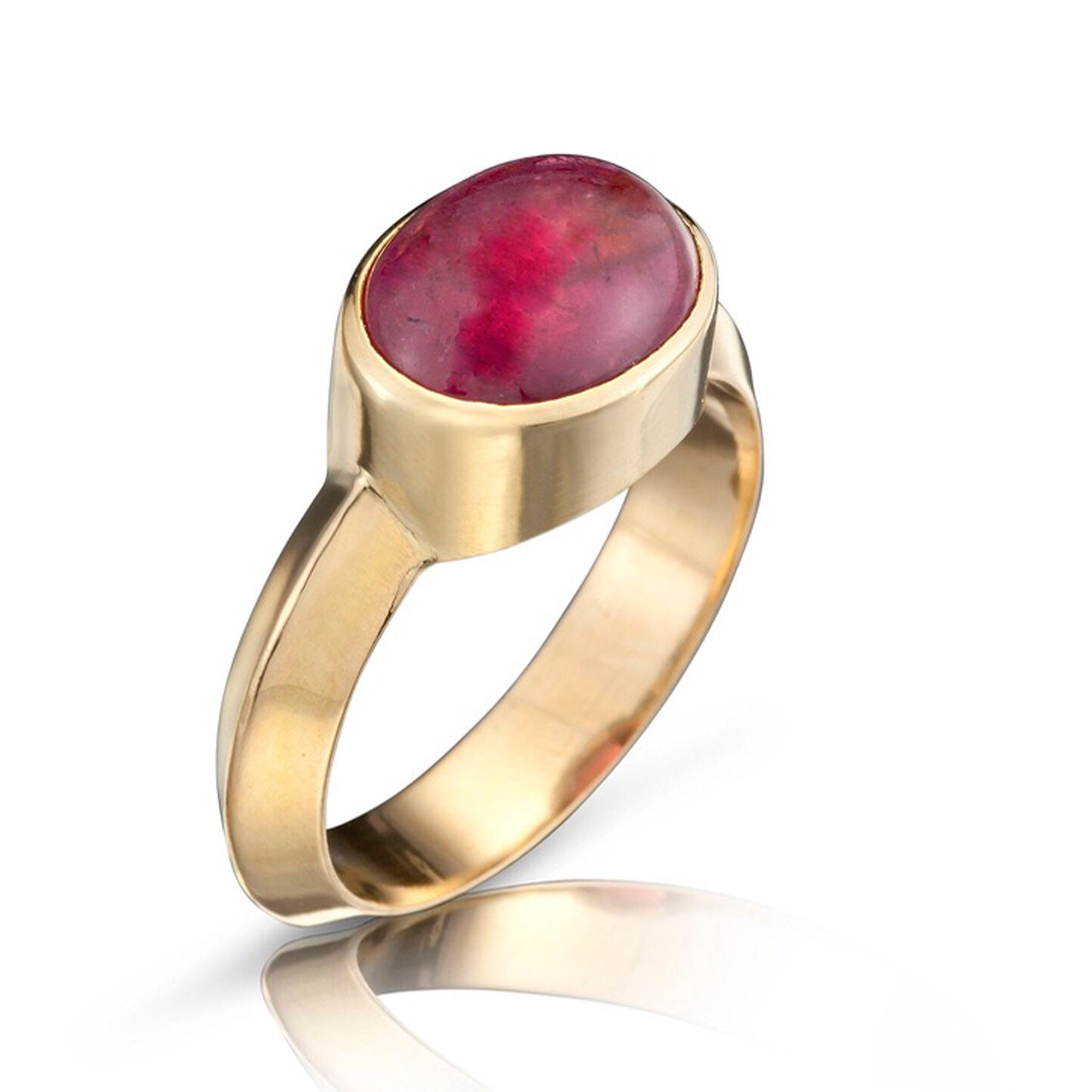 18k Gold Pink Tourmaline Cabochon Ring Gemstones One-of-a-Kind