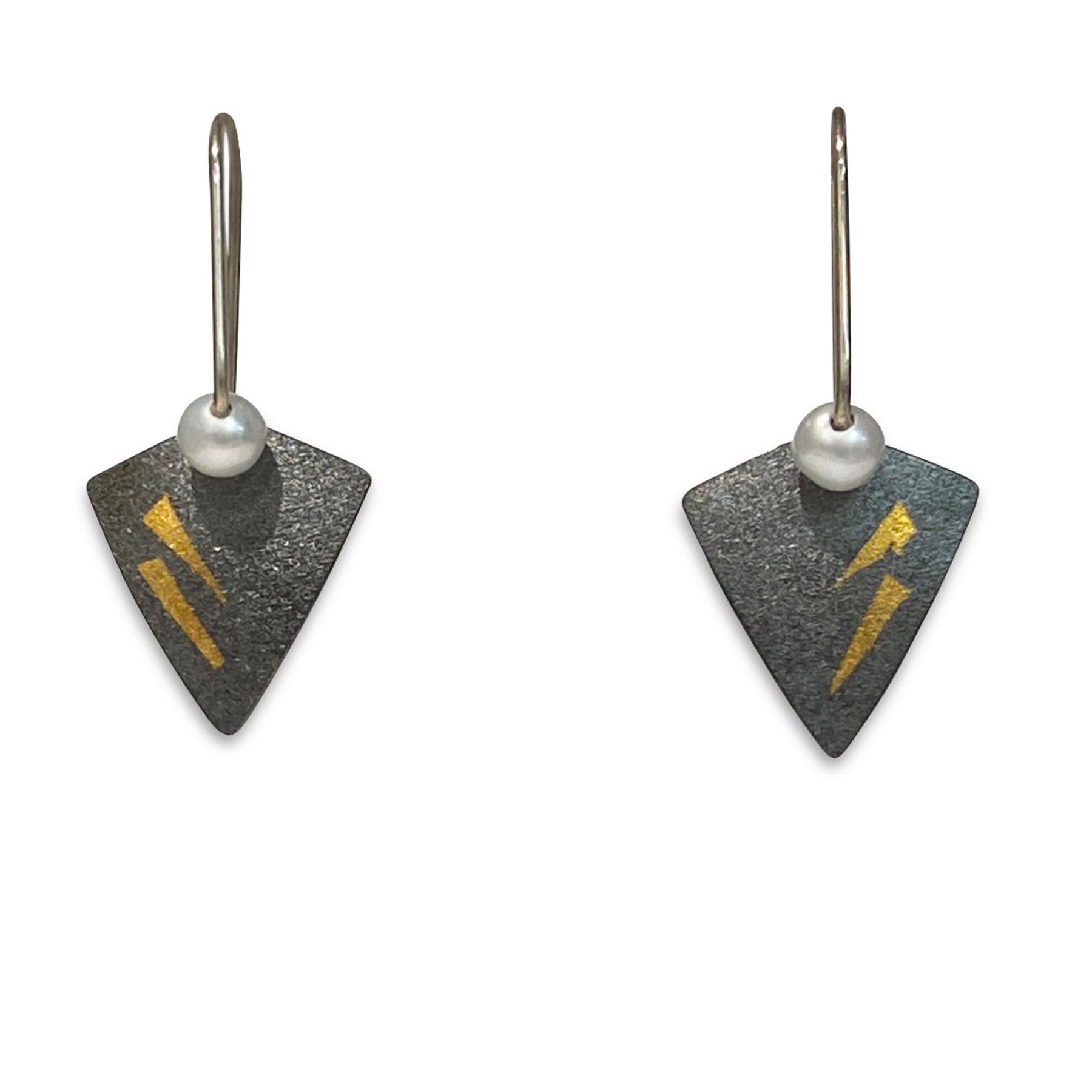 Oxidized Sterling Silver Kite Earrings With Keum Boo Keum Boo Pearls