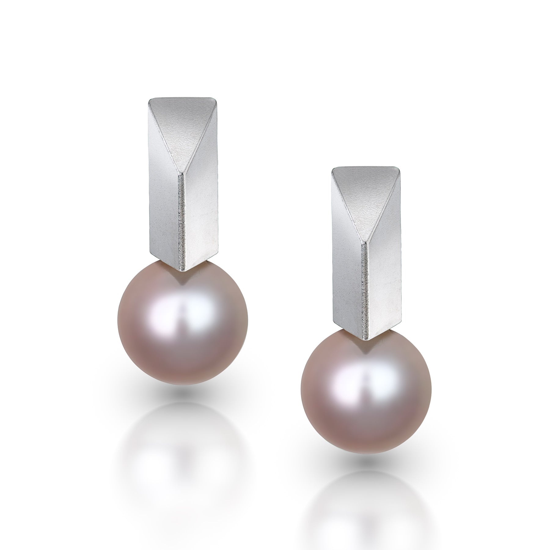 Short Triangular Pearl Bar Earrings