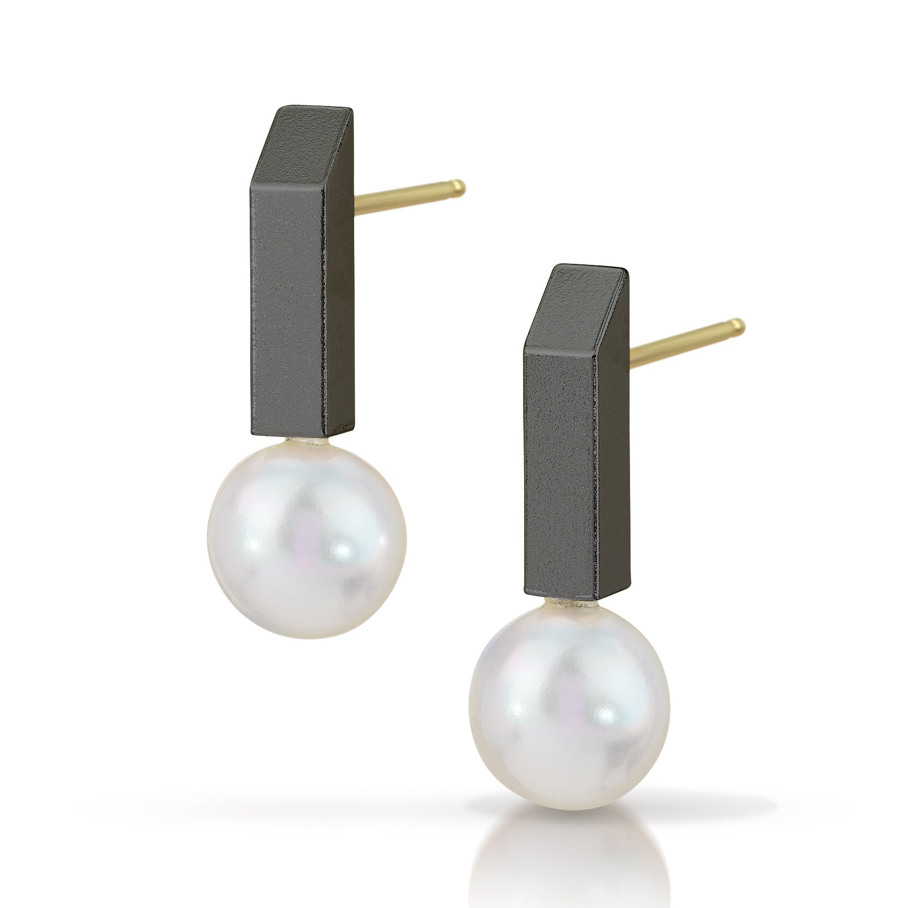 Oxidized Rectangular Pearl Bar Earrings With Medium Bar