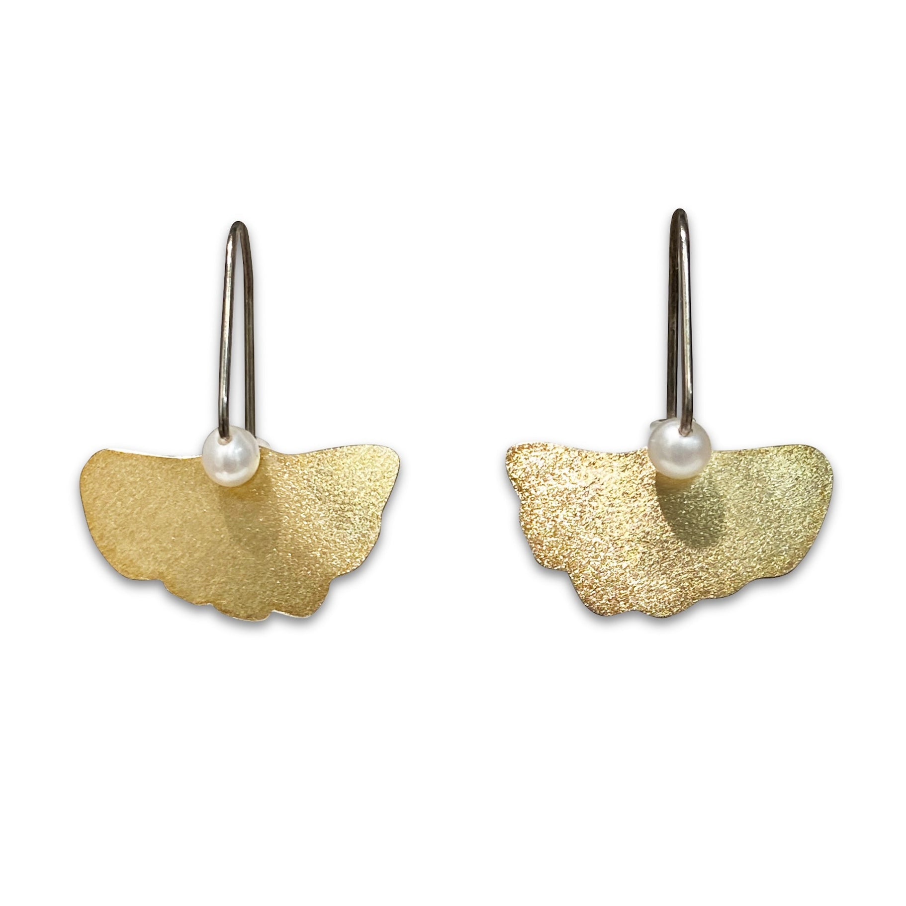 Gold Bimetal XS Ginkgo Earrings With Freshwater Pearls