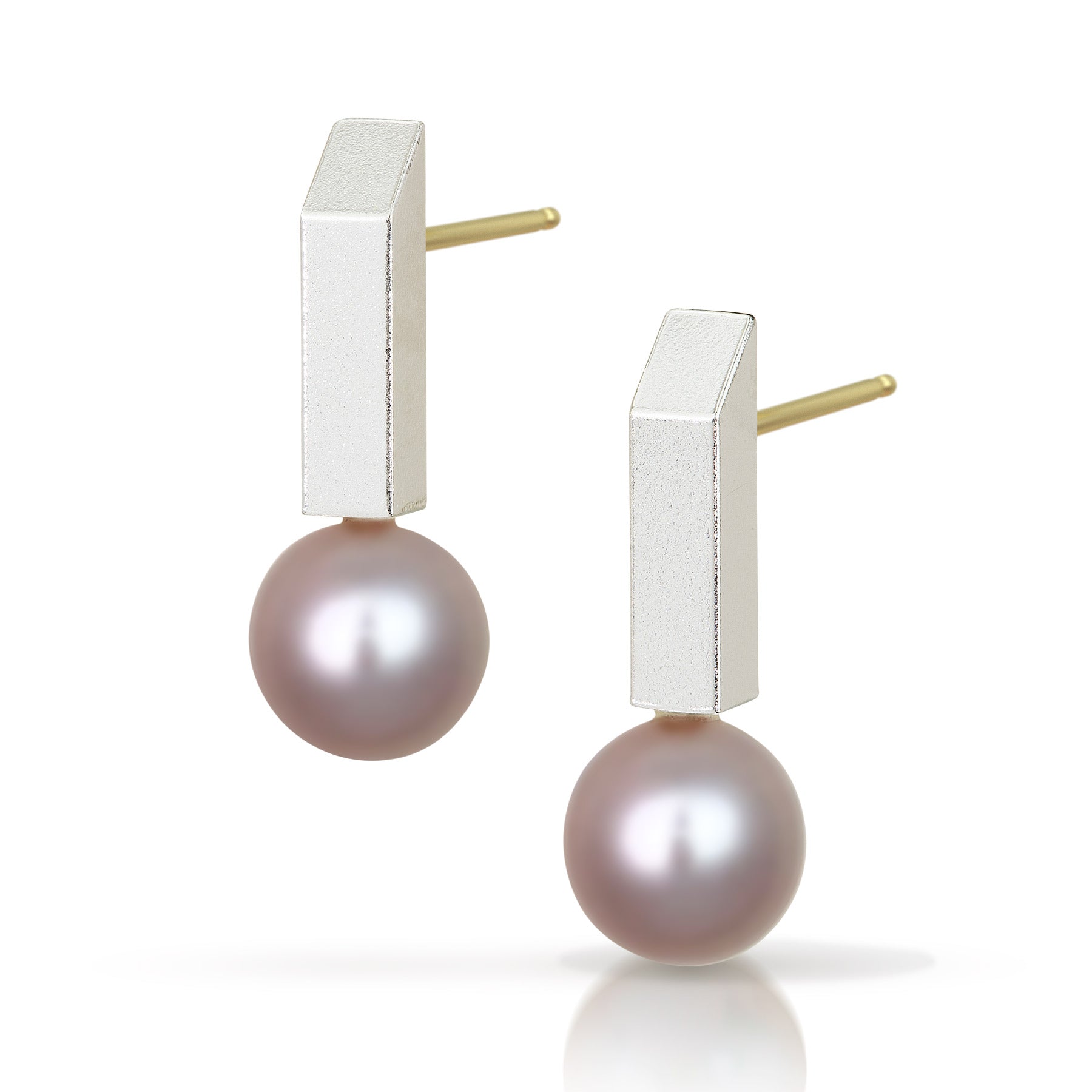 Rectangular Pearl Bar Earrings With Medium Bar