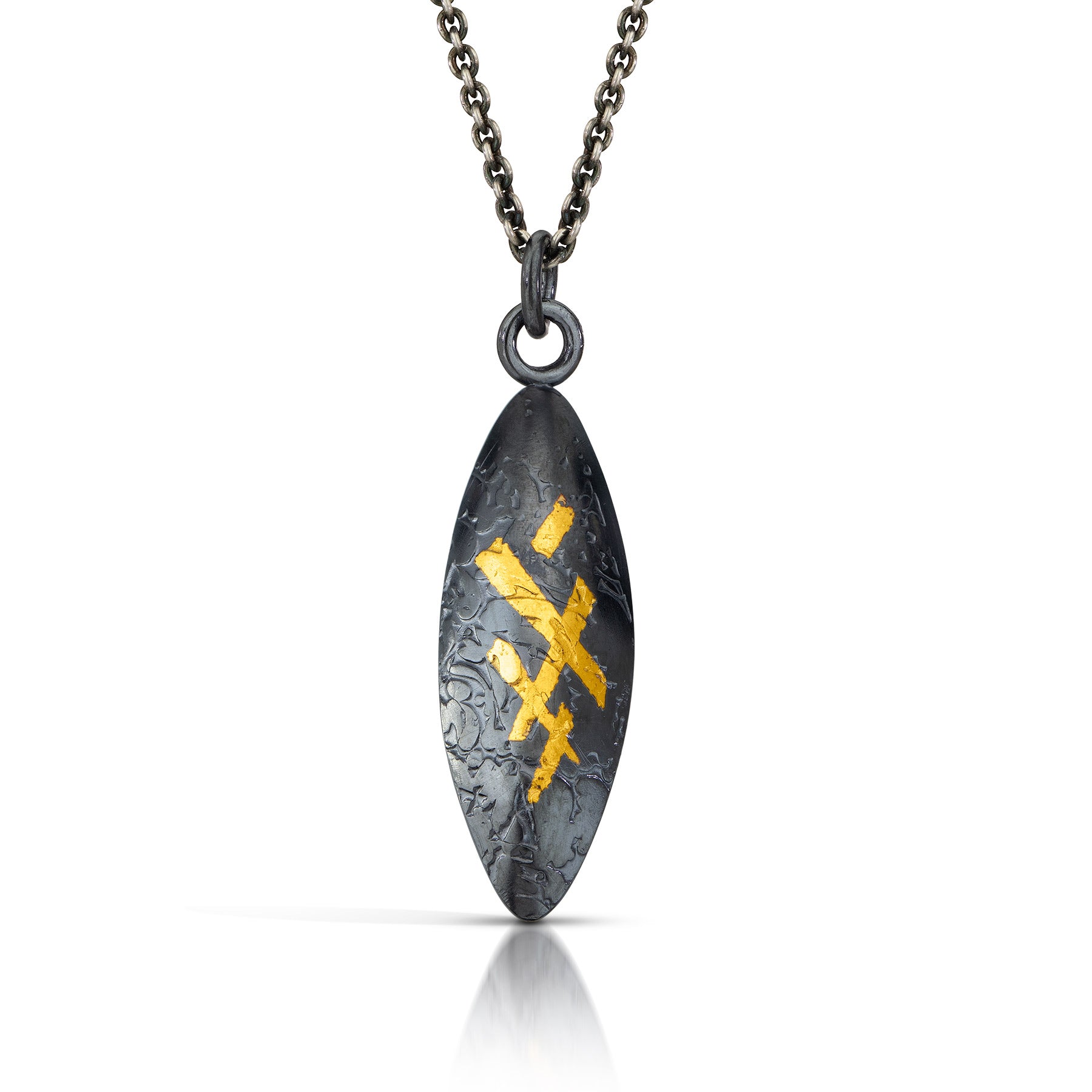 Oxidized Narrow Wave Leaf Pendant With Keum Boo