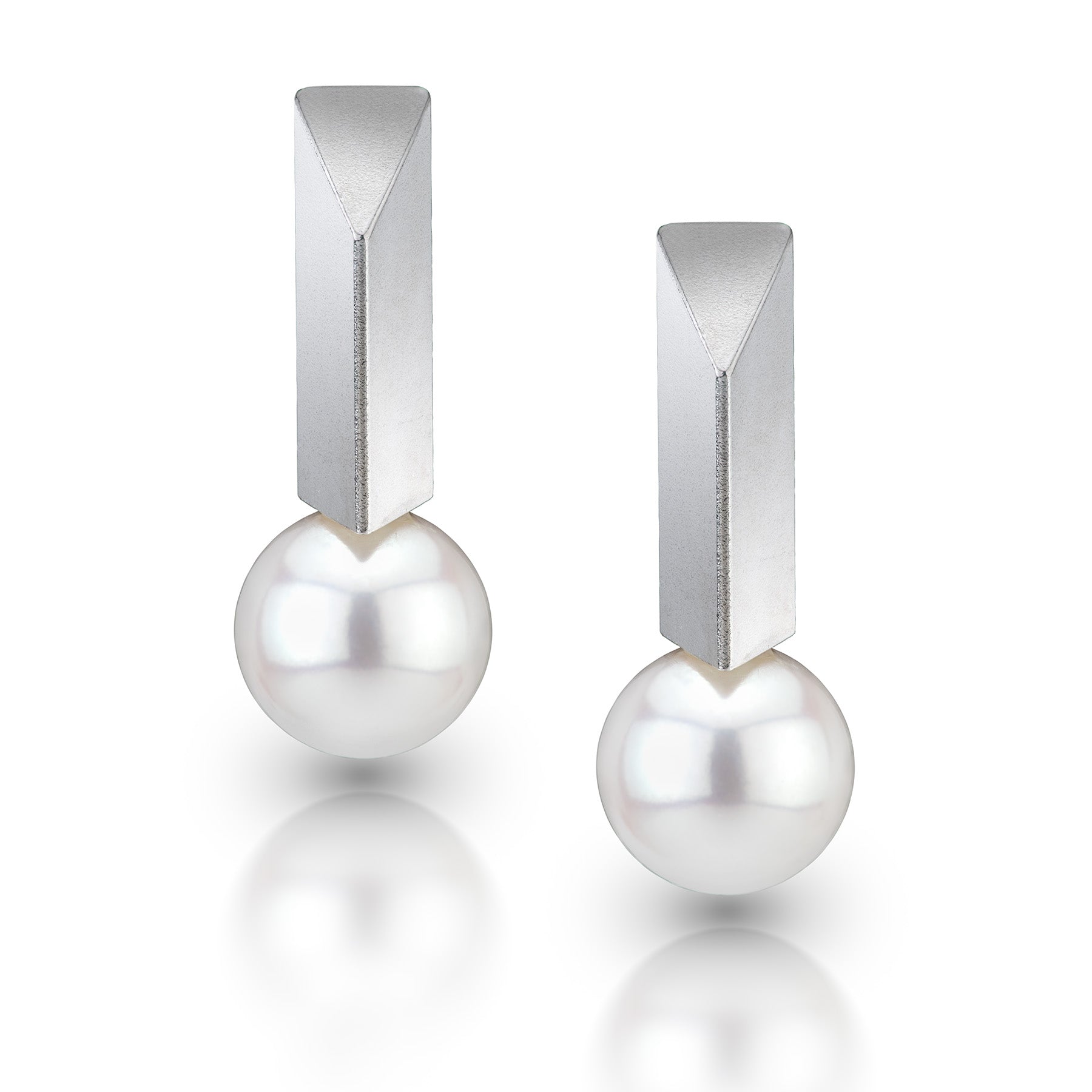 Long Triangular Bar Pearl Earrings