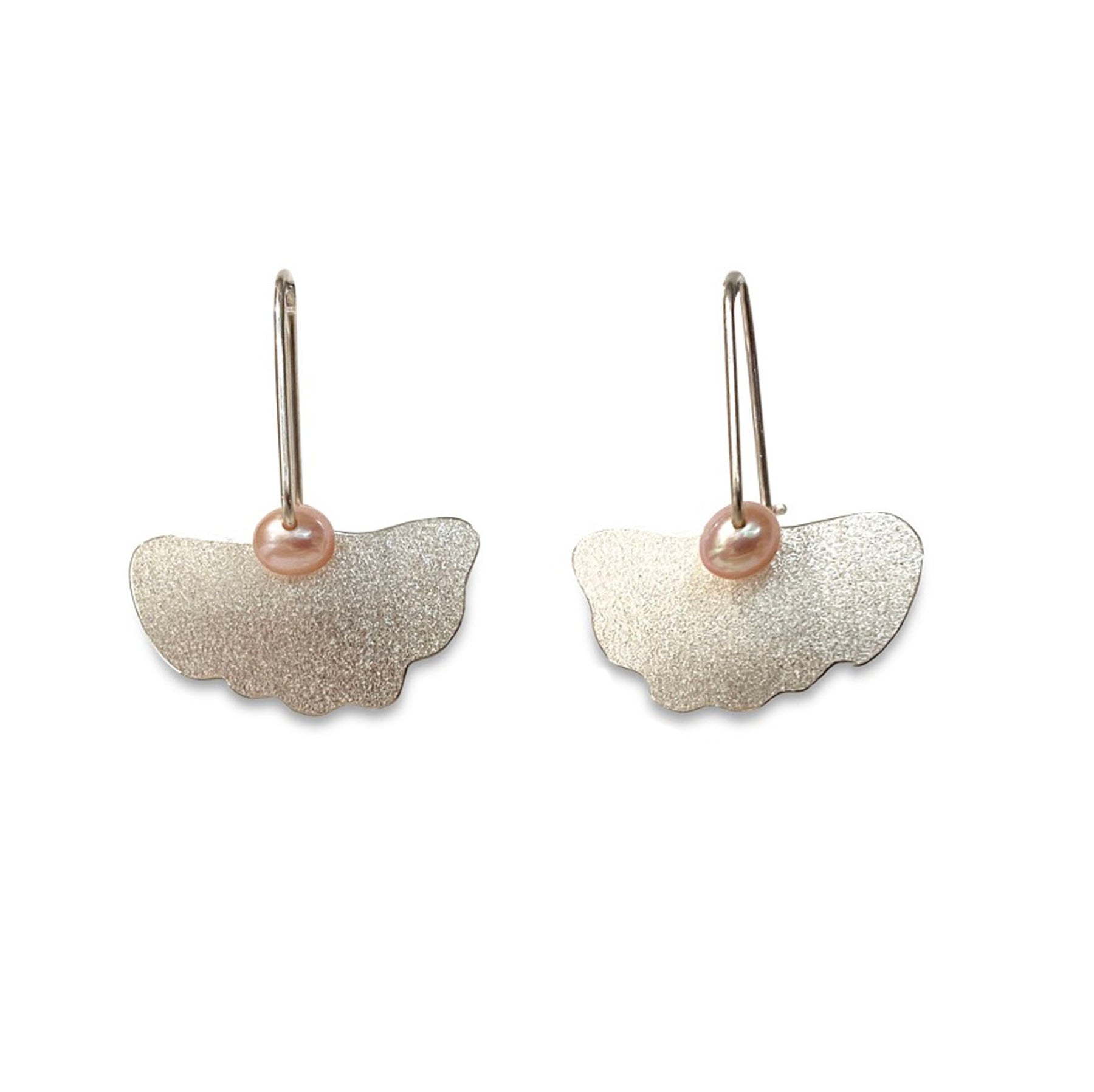 Sterling silver ginkgo shaped earrings with. pink freshwater pearls