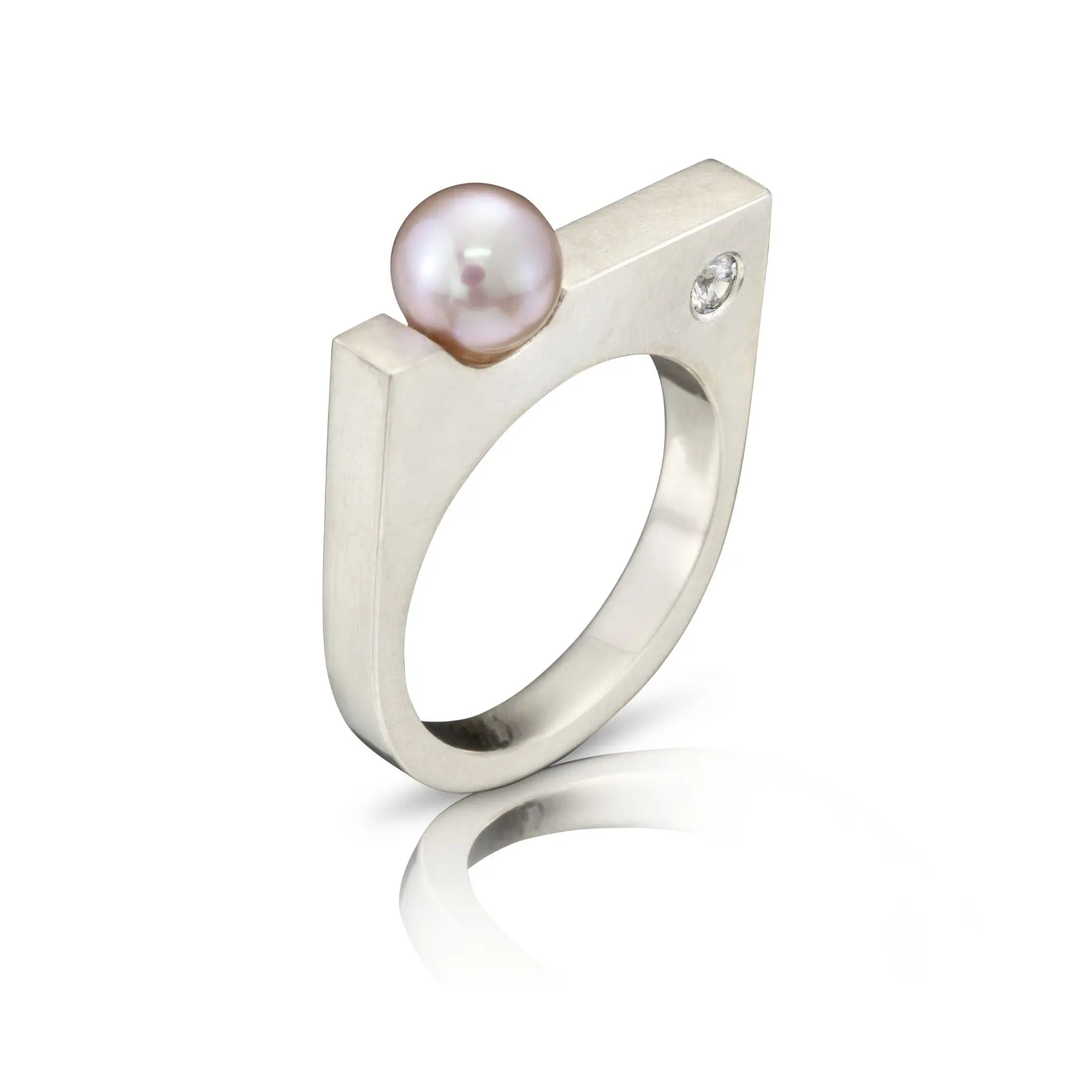 Pink Pearl Bar Ring With Diamonds. Bar Collection Pearls